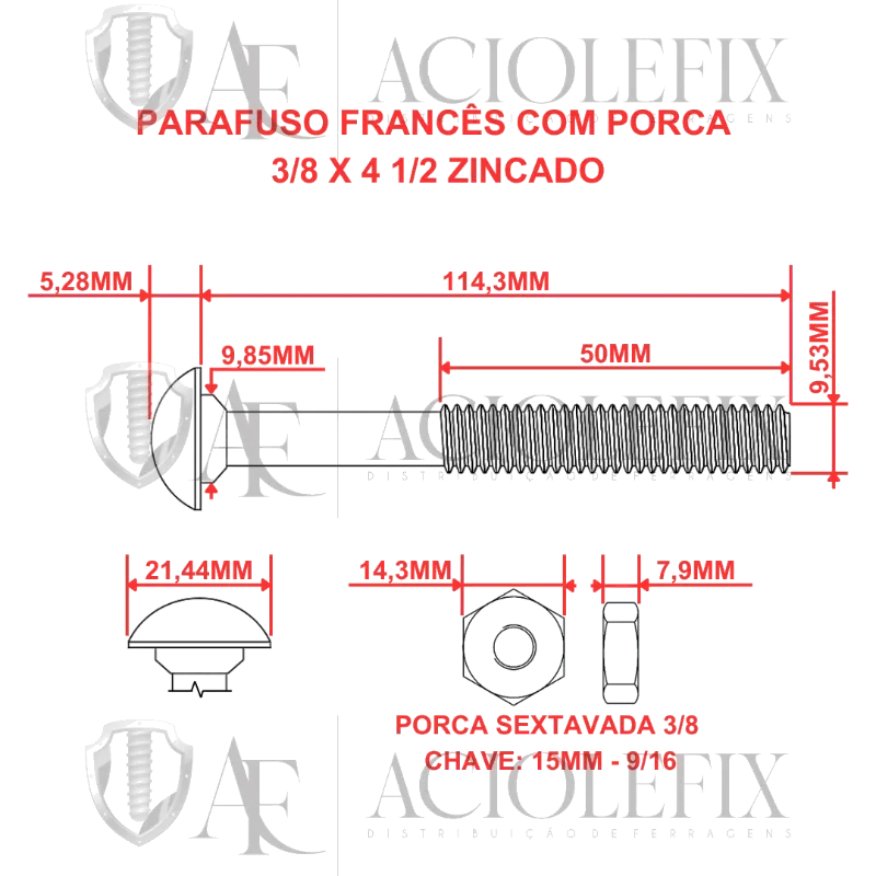 PARAFUSO FRANCES COM PORCA ZINCADO.3/8 X 4 C/1 REX