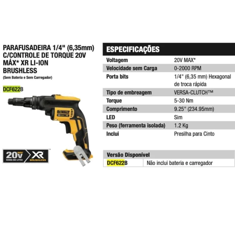 DEWALT-PARAFUSADEIRA 1/4" C/C TORQ. 20V MAX X - DCF6