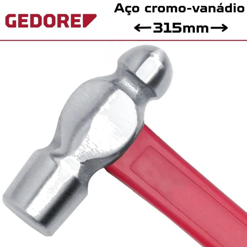 MARTELO BOLA CABO FIBRA 300G GEDORE RED