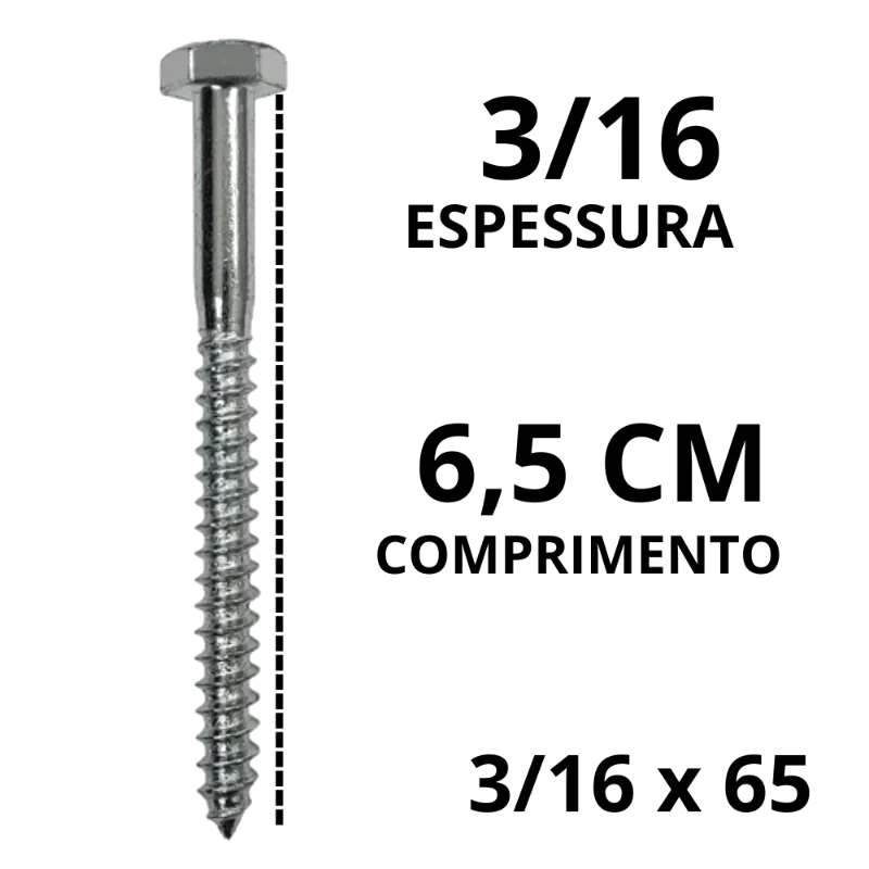 PARAFUSO SEXTAVADO ROSCA SOBERBA-A 3/16 X 65 C/2-N