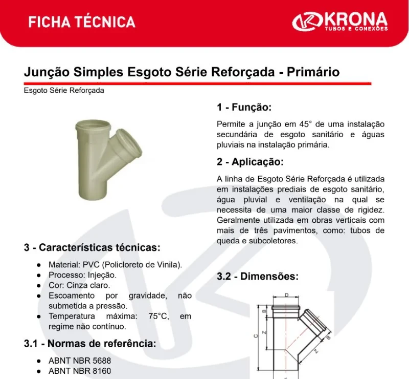 KRONA-627/-JUNCAO 45 SIMPLES P/ESGOTO PRIMARIO DN