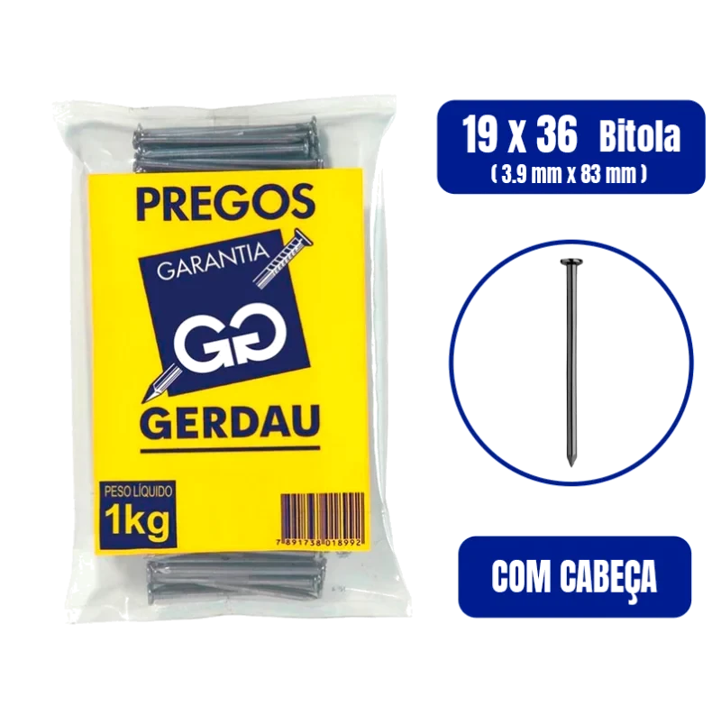 PREGO C/CABECA 19 X 36 POLIDO GERDAU
