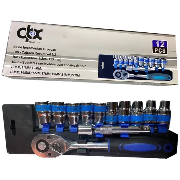 JOGO SOQUETE SEXTAVADO 1/2" 12PC COM CATRACA - DIS