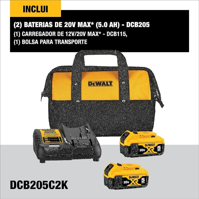 DEWALT-KIT 2 BATERIAS 5AH 20V C/CARREGADOR E BOLSA