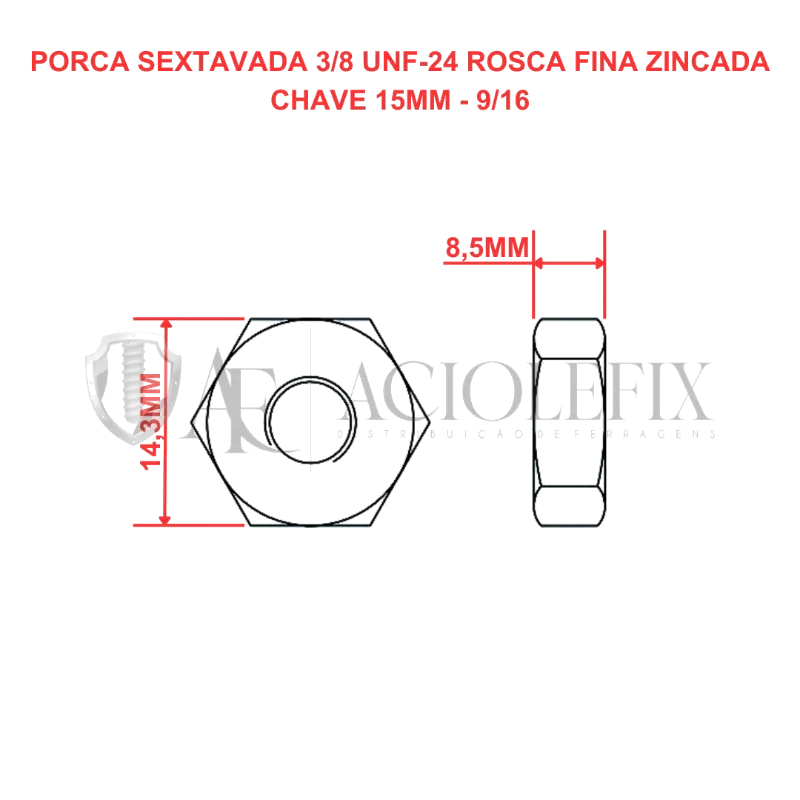 PORCA NY UNF-C G2 7/16 - PASSO 20 - CHV 5/8 ZB CISER/BE