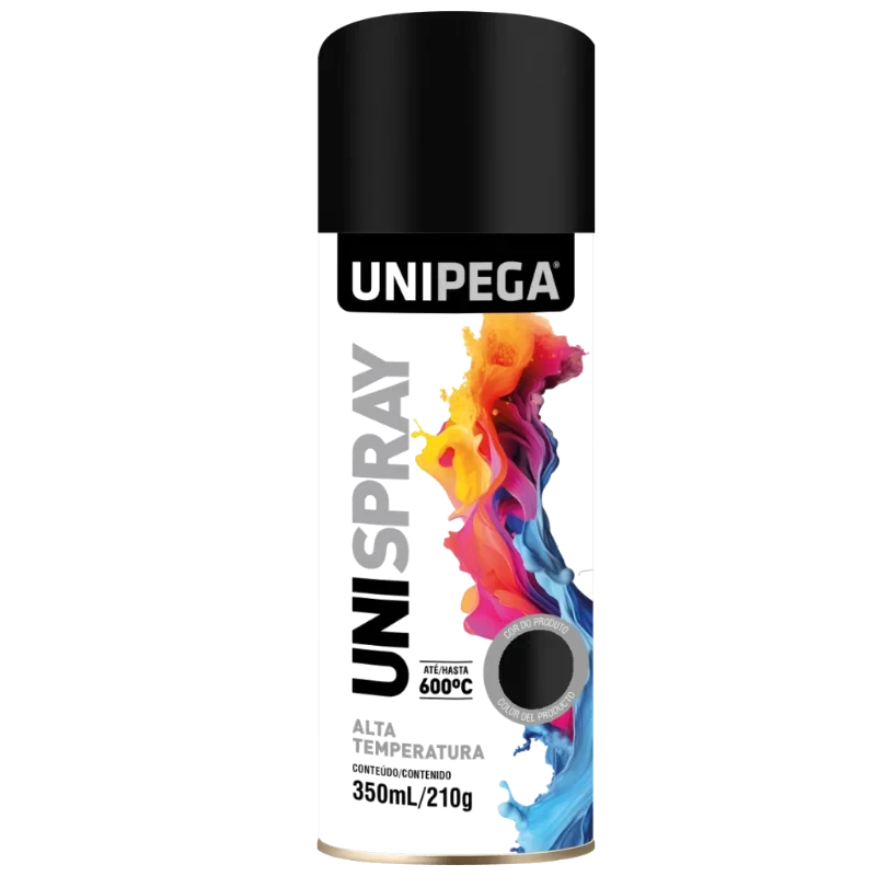 UNIPEGA TINTA SPRAY A.TEMP. PRETO FOSCO 350ML/210G