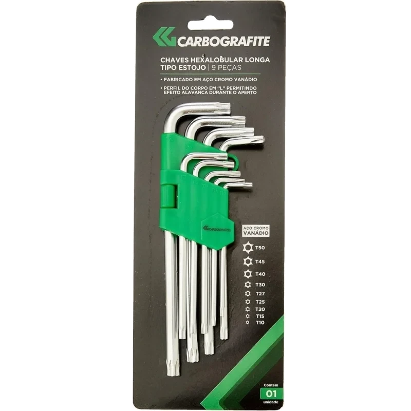 CARBOGRAFITE-JOGO CHAVE TORX  LONGA 9PC T10 A T50