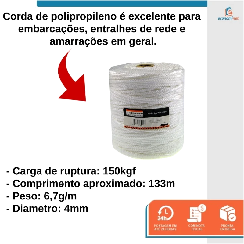 CORDAO POLIPROPILENO 4.0MM C/1KG (APROX. 105 A 115M